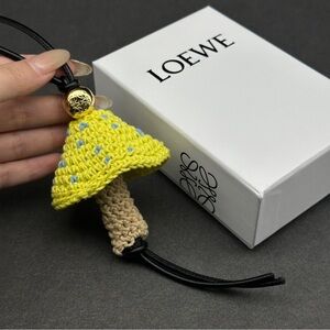 Loewe Crochet Mushroom Keychain in Yellow and Blue